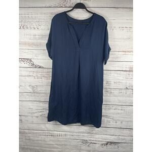 Paradis Dress Women's Medium Navy Linen Blend V Neck Short Sleeve Shift T Shirt